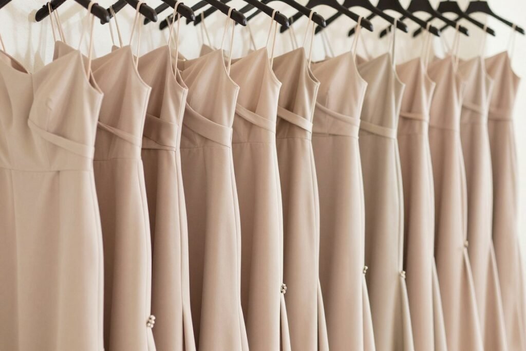 neutral bridesmaid dresses in perfectly matched colors side by side