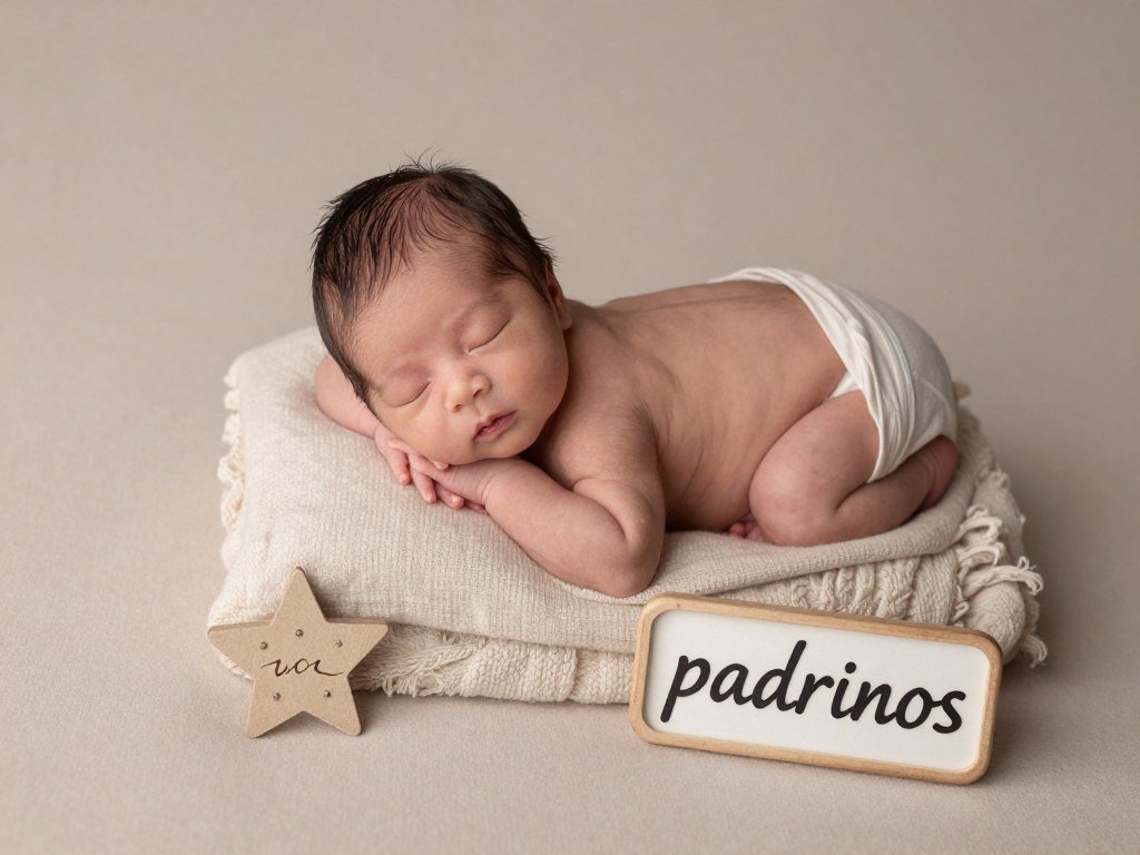 newborn photo with padrinos sign