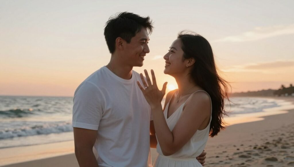 newly engaged couple photos on beach