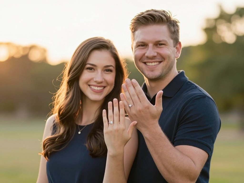 newly engaged couple posing for photos after proposal