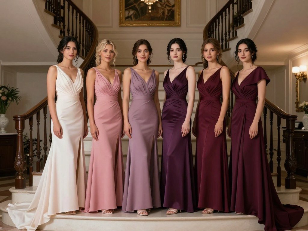 ombre bridesmaid dresses transitioning from light blush to deep burgundy creating gradient effect