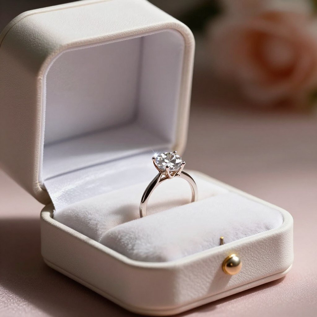 open ring box revealing sparkling engagement ring