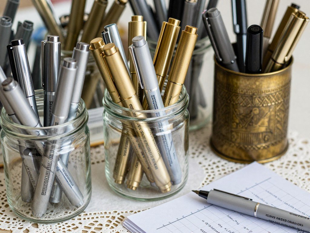 organized display of quality markers and pens in decorative containers for wedding guest book station organized display of quality markers and pens in decorative containers for wedding guest book station