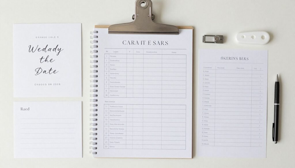 organized wedding planning workspace