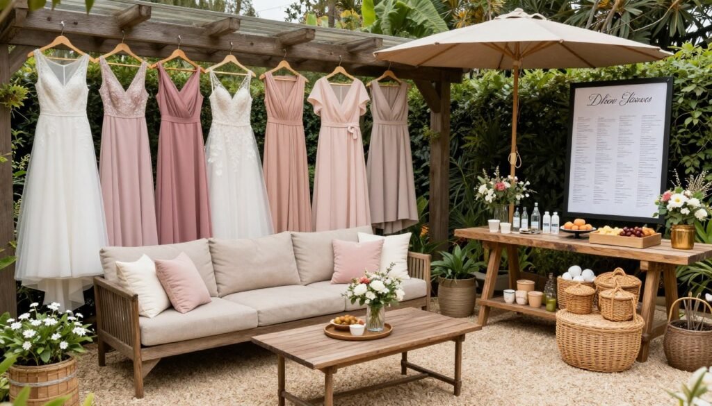 outdoor garden wedding practical setup bridesmaid preparation
