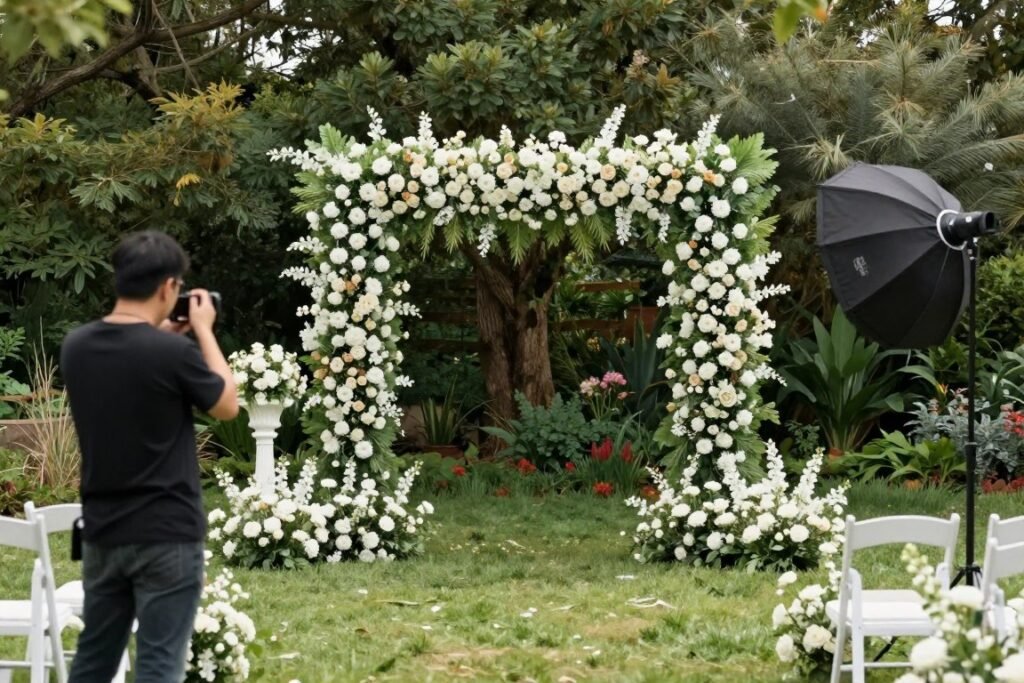 outdoor wedding photo backdrop
