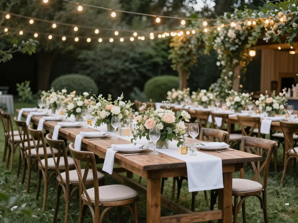 outdoor wedding reception table settings in garden