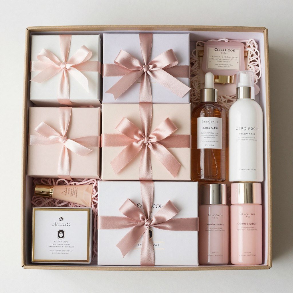 overhead view of perfectly arranged bridesmaid box showing ideal composition