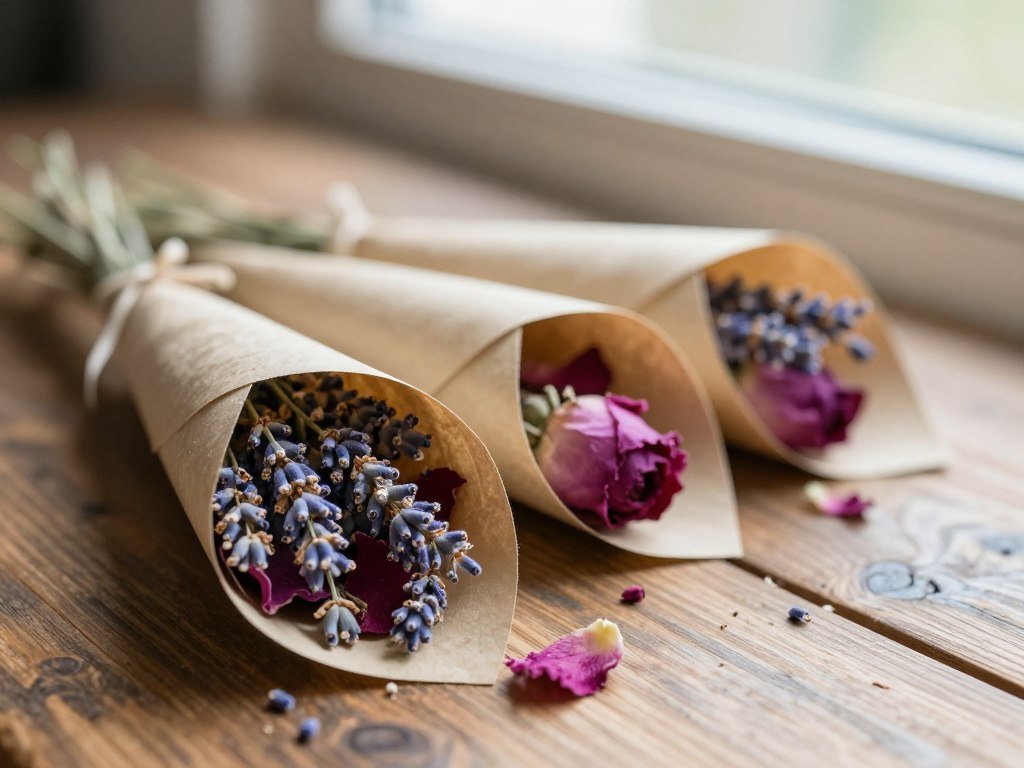 paper cones filled with biodegradable dried lavender and flower petals
