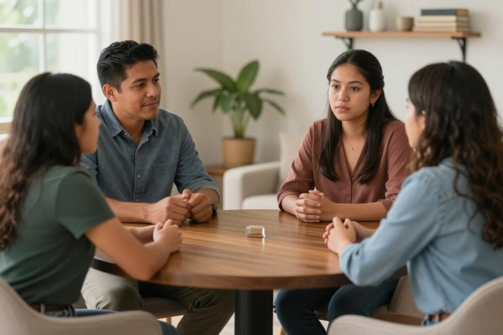 parents talking with potential padrinos