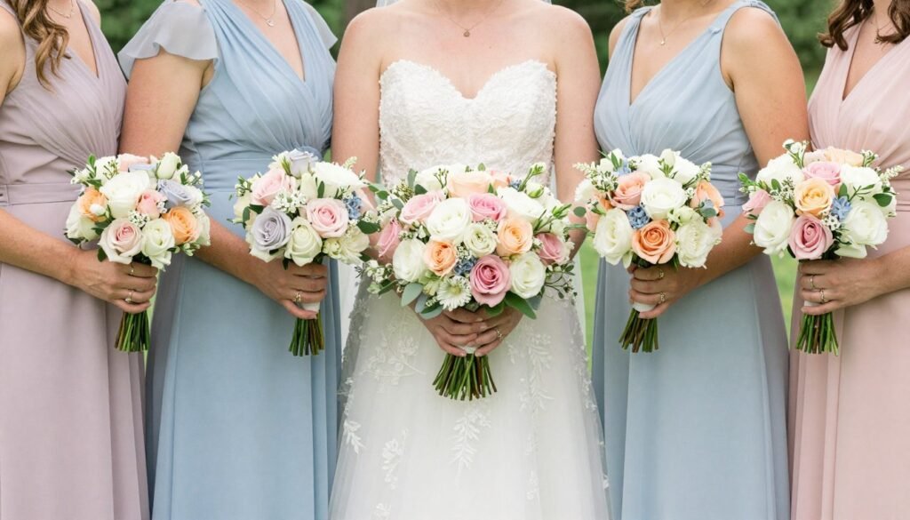 pastel bridesmaid bouquets coordinated with dress colors pastel bridesmaid bouquets coordinated with dress colors