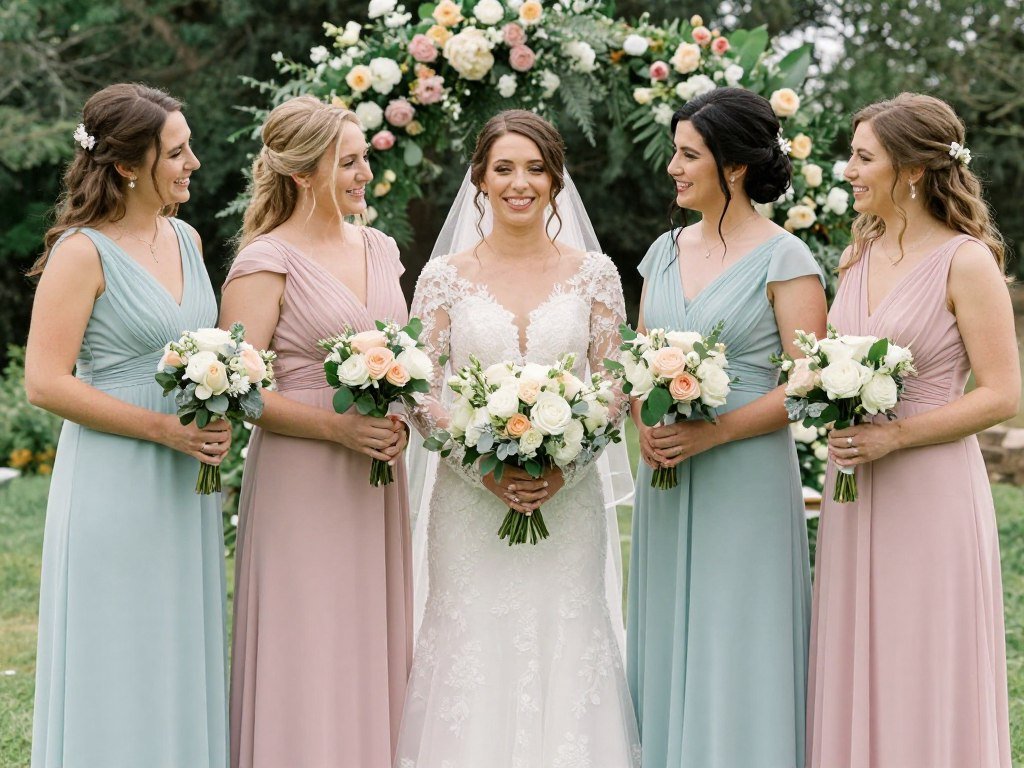 pastel bridesmaid dresses garden party