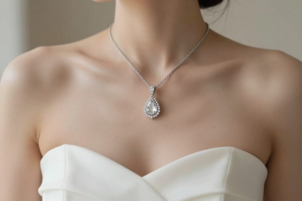 pendant necklace for strapless wedding dress