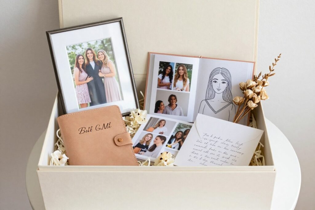 personalized bridesmaid proposal box with photos and custom items