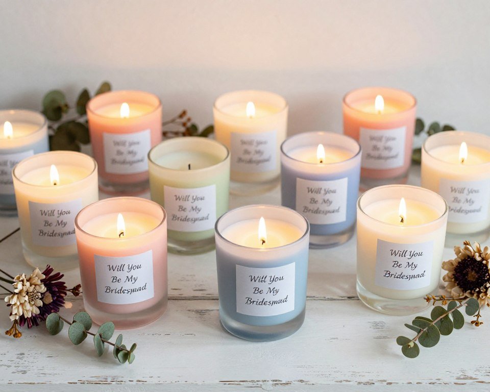 personalized candles for bridesmaid proposals with custom labels