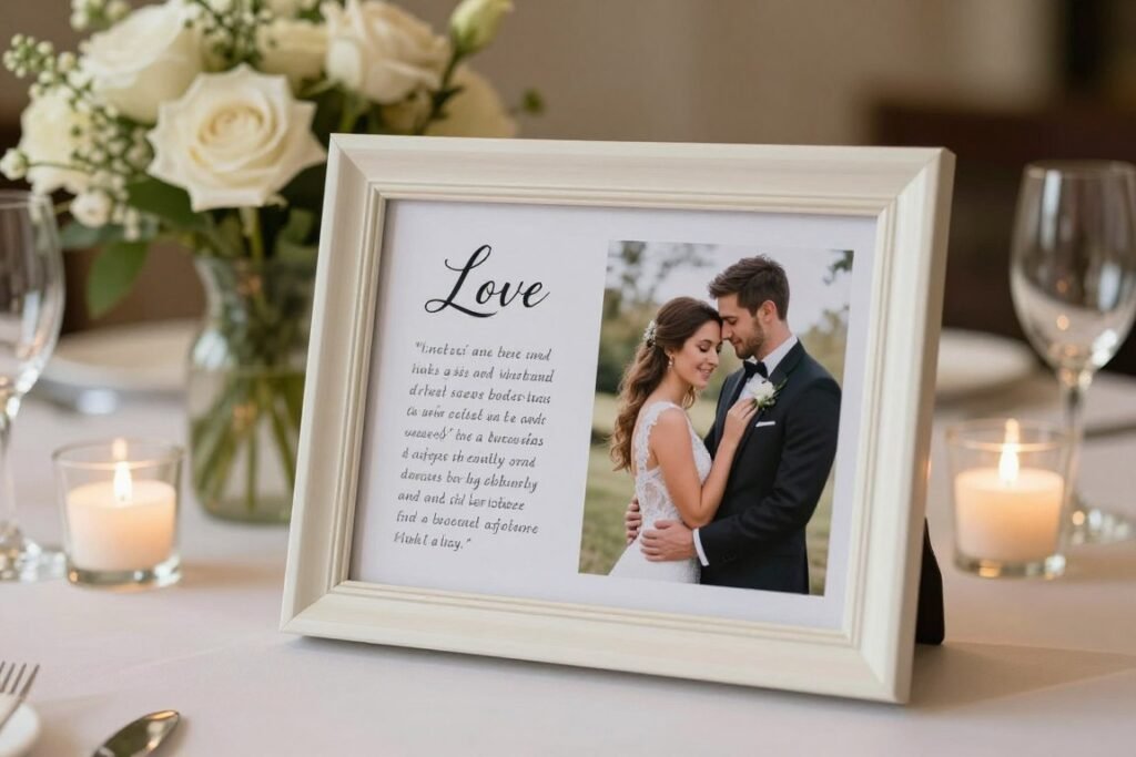 personalized table number with couple photo and story