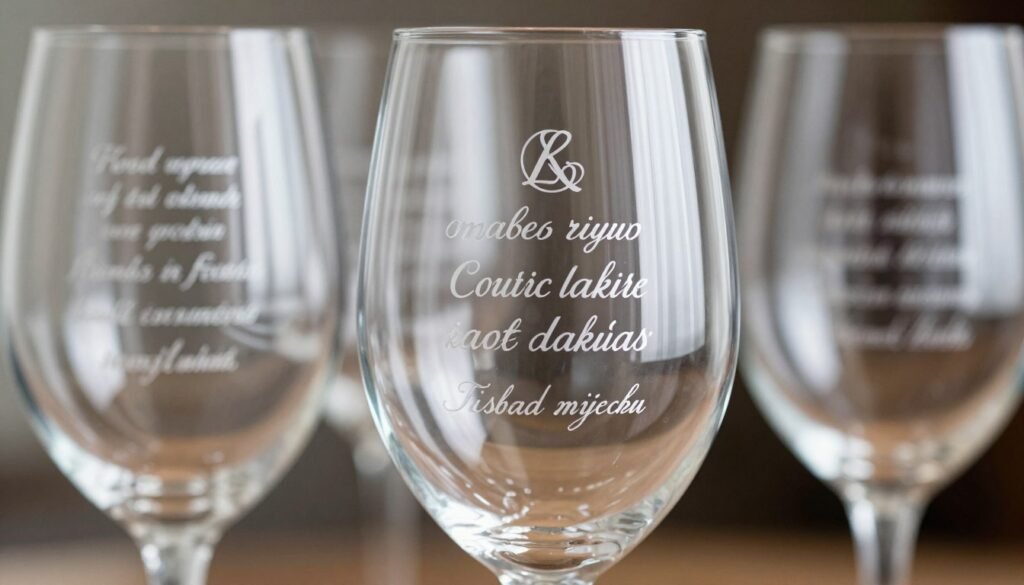 personalized wine glasses with custom etching showing different names and messages