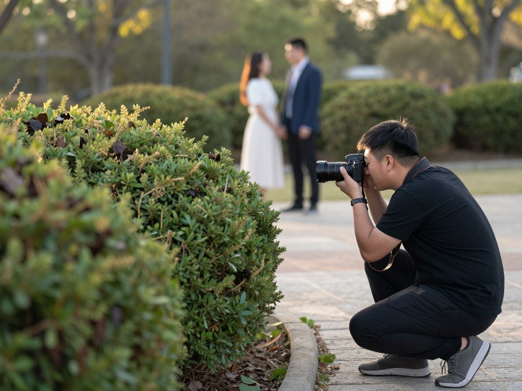 photographer capturing proposal moment from distance