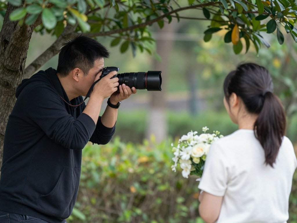 photographer capturing proposal moment from hidden position