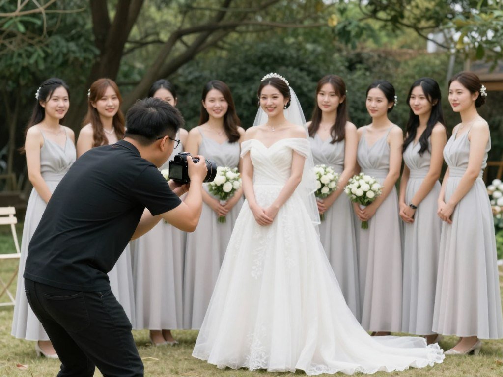 photographer directing bridesmaids for photo
