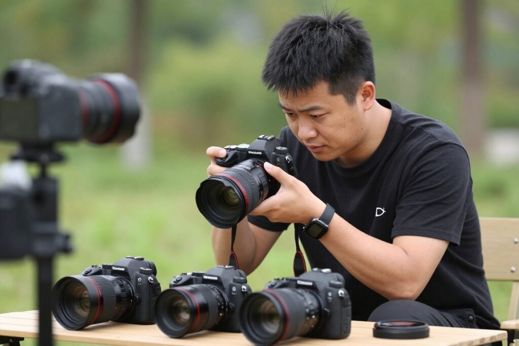 photographer preparing equipment for proposal shoot