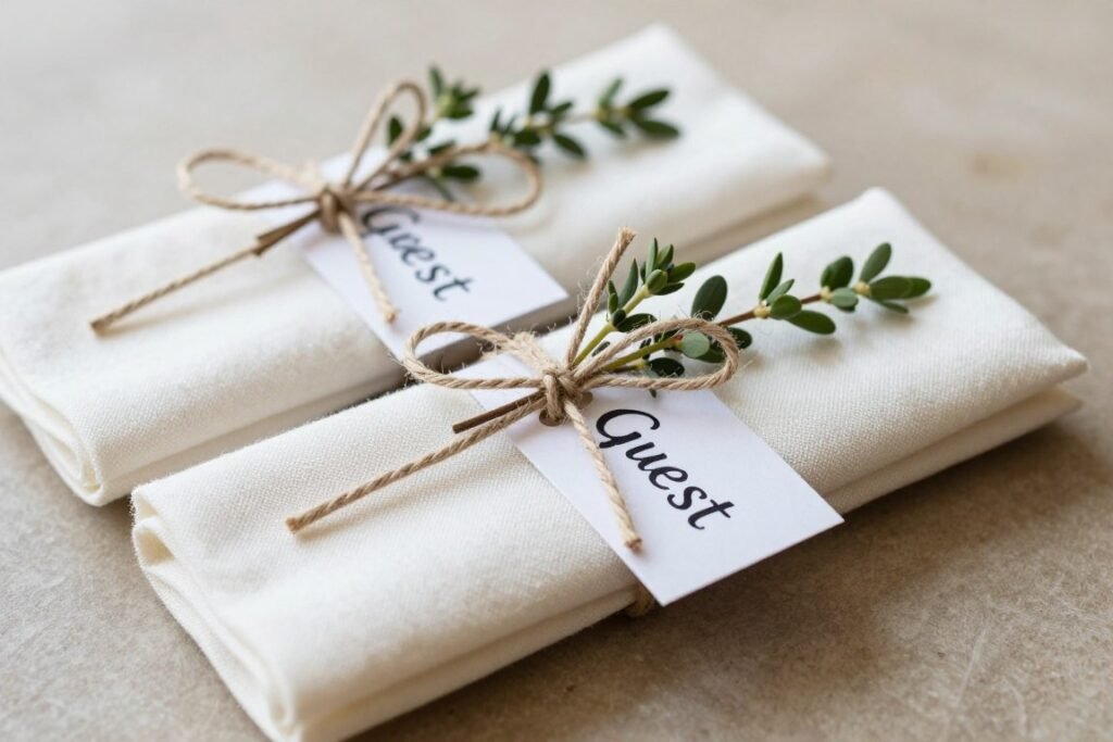 place cards tied to napkins