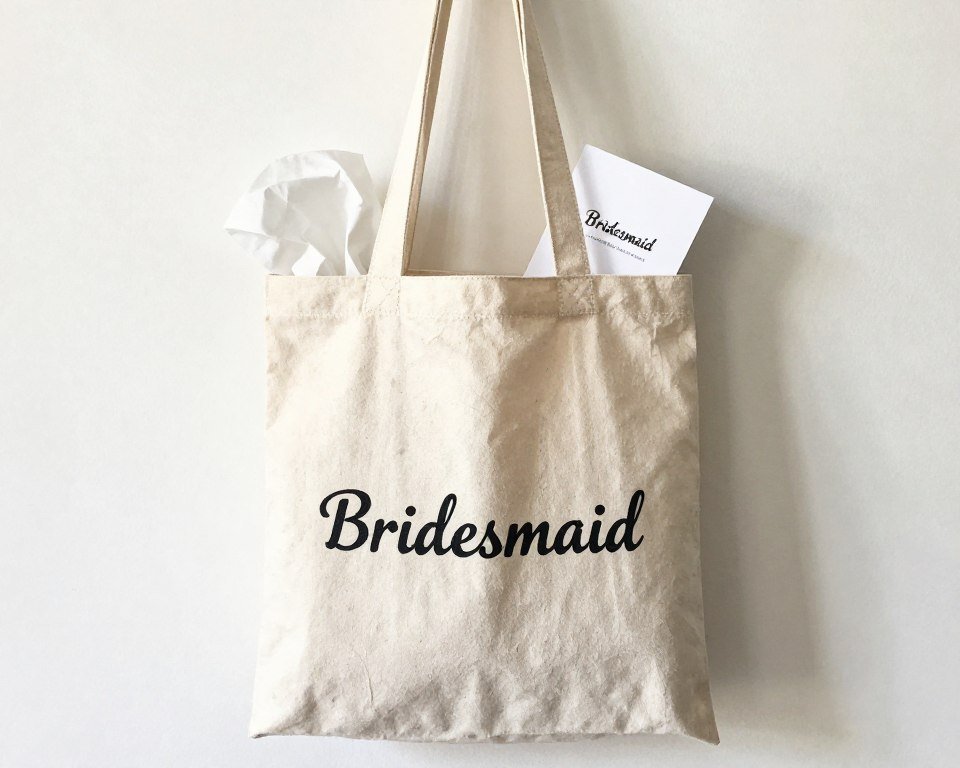 plain tote bag customized with iron-on bridesmaid proposal message