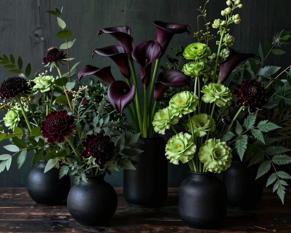 plum purple and forest green fall wedding with moody lighting