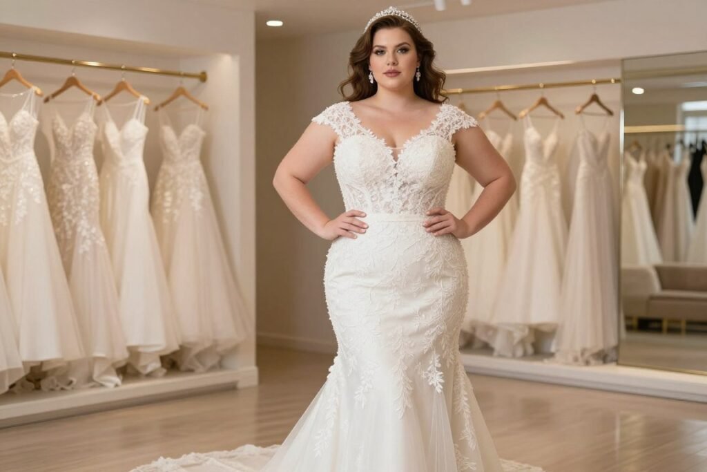 plus size wedding dress flattering silhouette elegant bride
