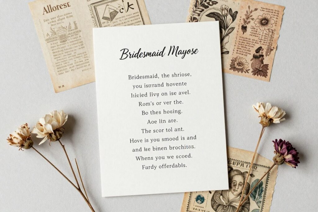 poetic bridesmaid proposal card with flowers