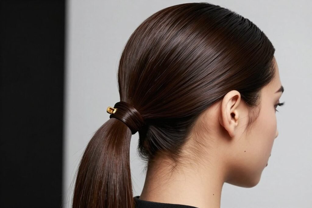 polished low ponytail with wrapped base