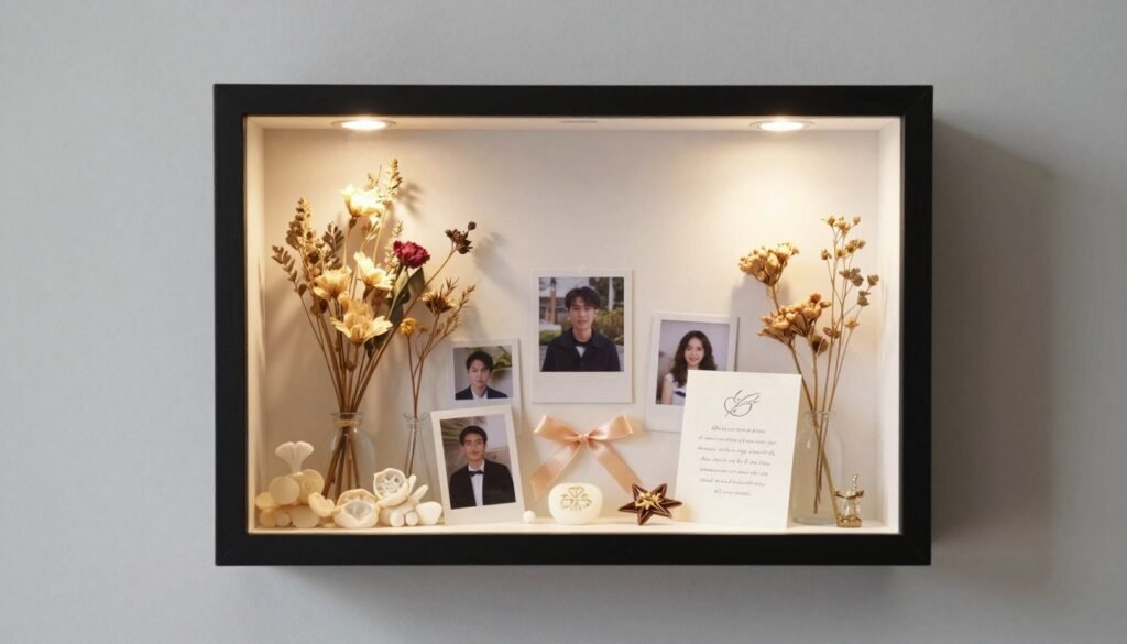 preserved memorial items in shadow box