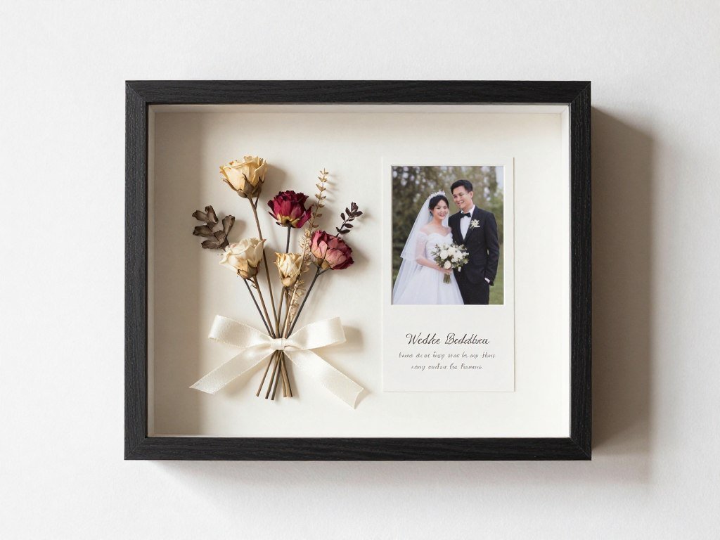 preserved wedding memorial items in shadow box