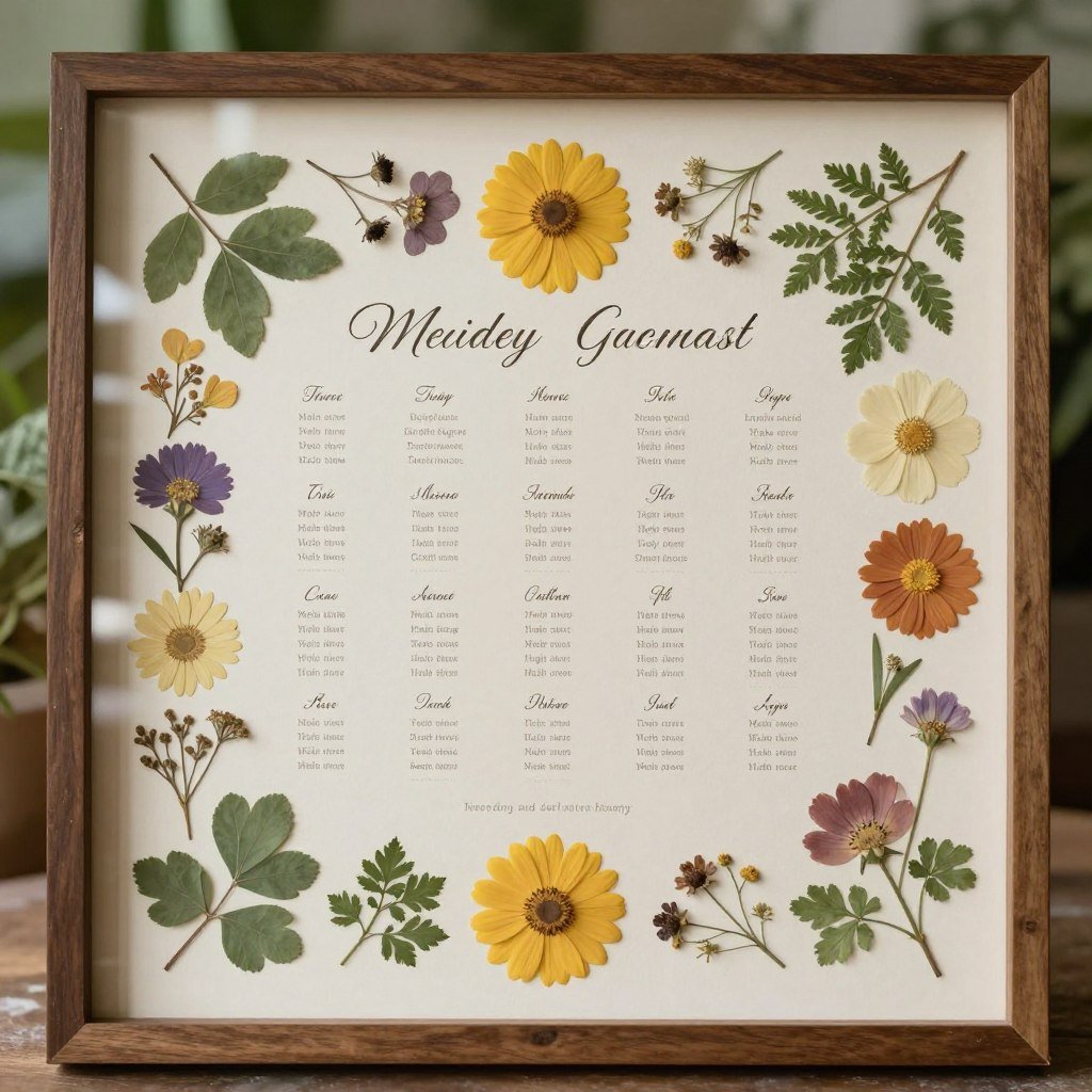 pressed flower seating chart in glass frame pressed flower seating chart in glass frame