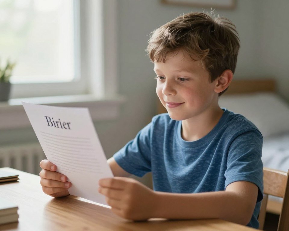 preteen ring bearer reading proposal card independently