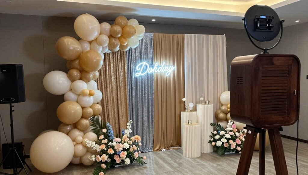 professional photo backdrop setup for bachelorette party