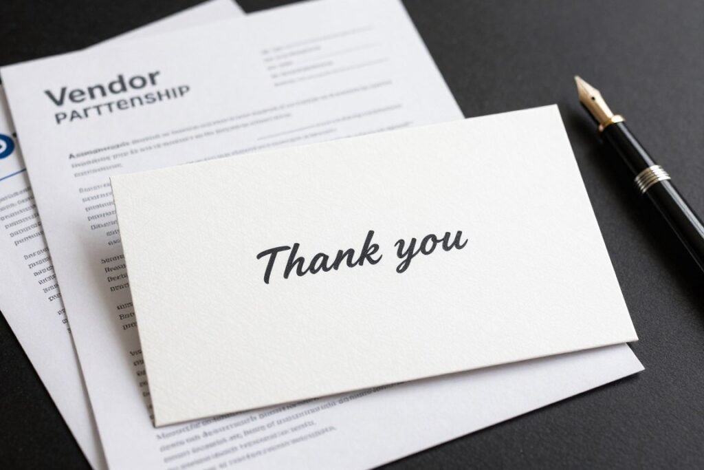 professional vendor thank you card with partnership appreciation message
