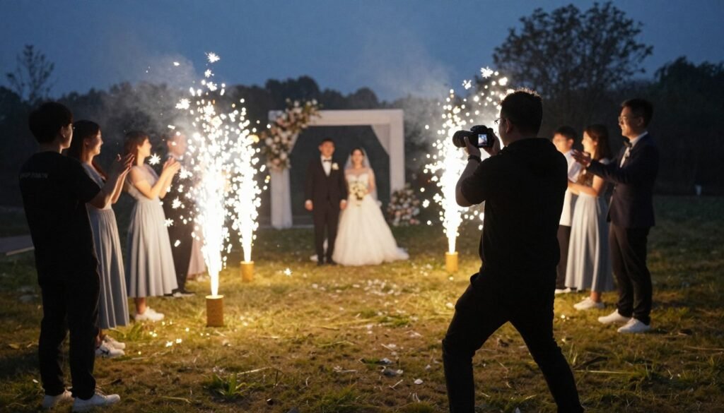 professional wedding photographer capturing exit moment