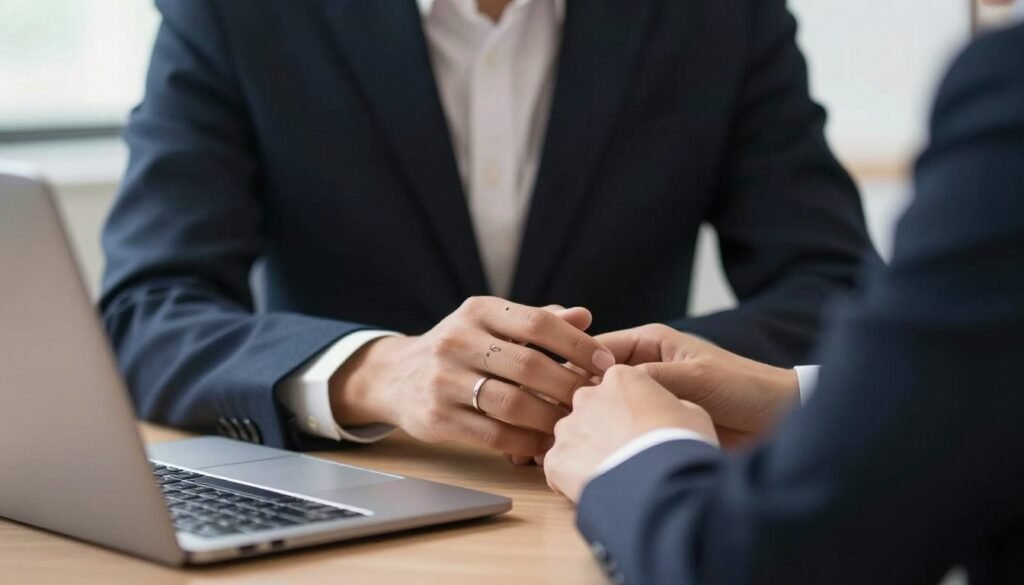 professional workplace hands showing subtle ring tattoos
