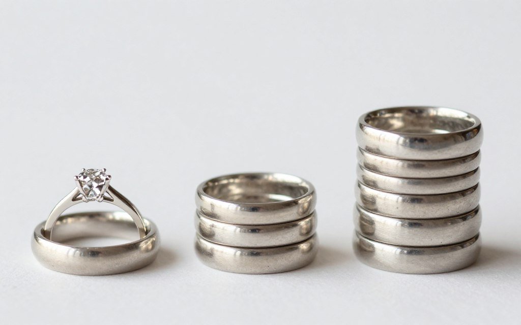 progression of ring stack built over time from simple to elaborate