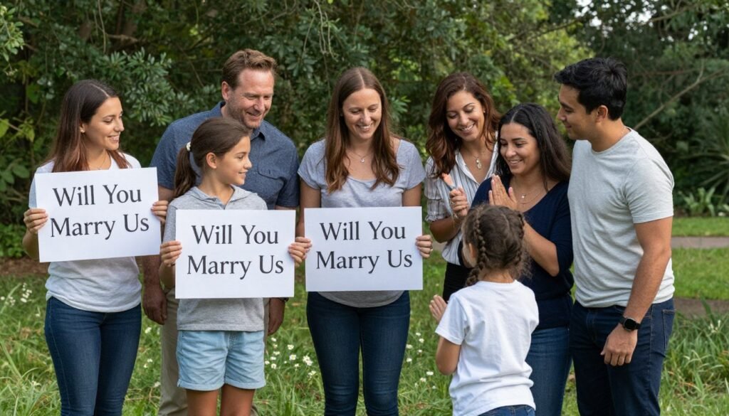 proposal with children holding signs