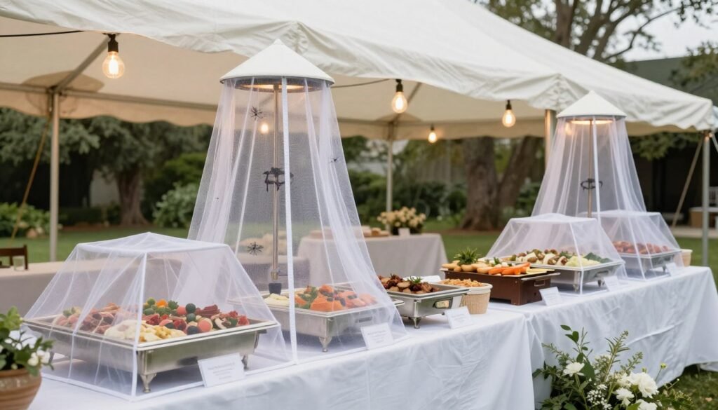 protected outdoor wedding buffet setup