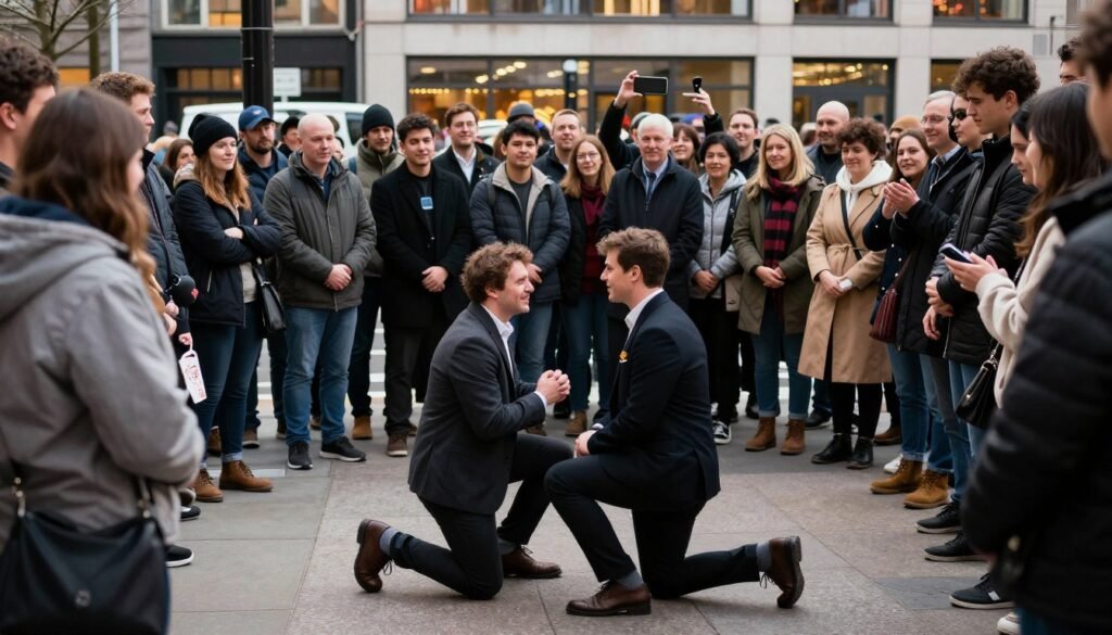 public proposal with crowd watching