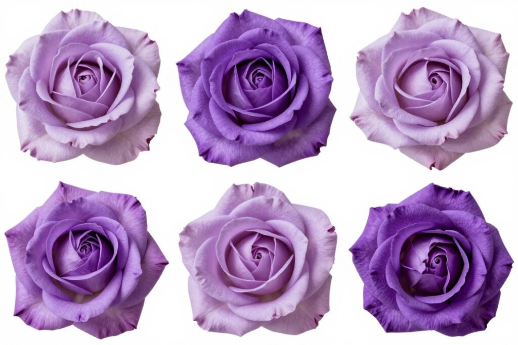 purple roses in various shades from light to dark
