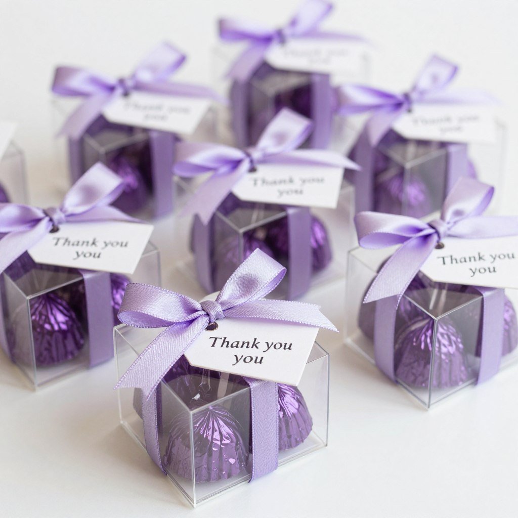 purple wrapped chocolate wedding favors