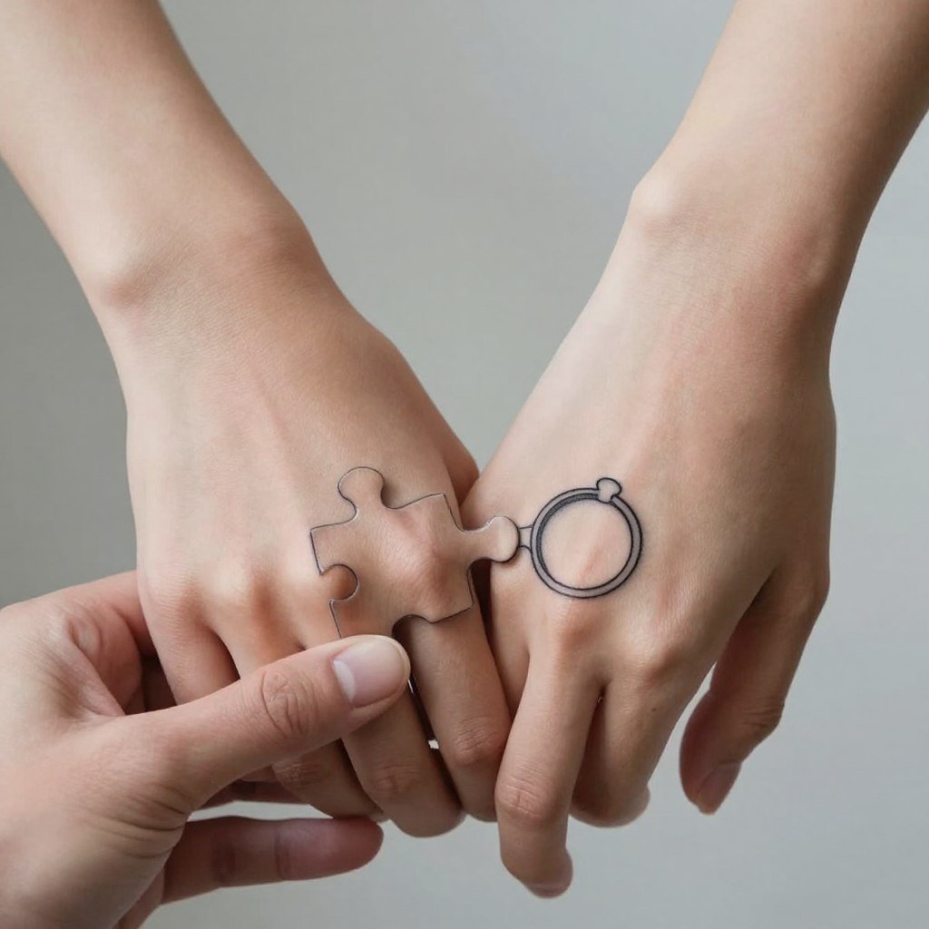 puzzle piece wedding ring tattoos that connect when hands touch