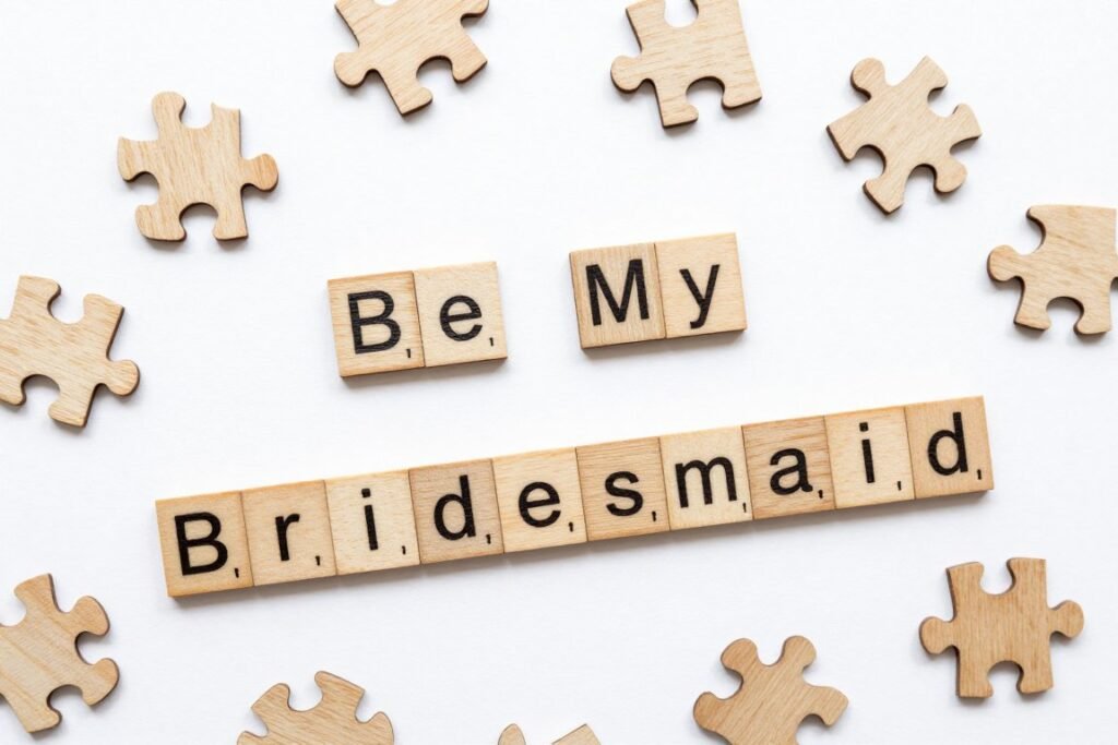 puzzle pieces arranged to reveal bridesmaid proposal message