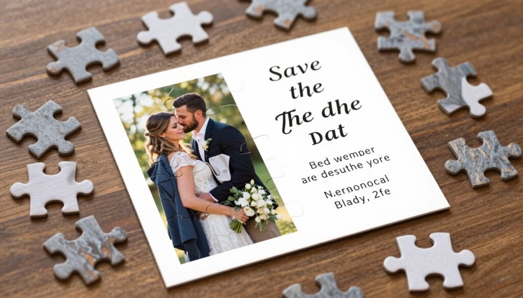 puzzle save the date with wedding details revealed