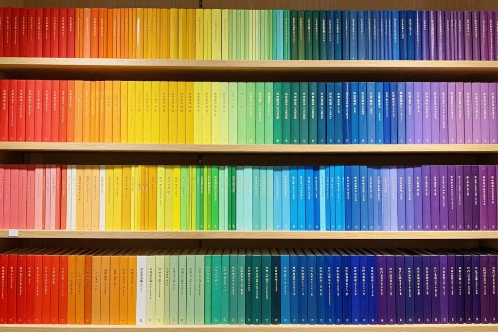 rainbow color coordinated book centerpiece display rainbow color coordinated book centerpiece display