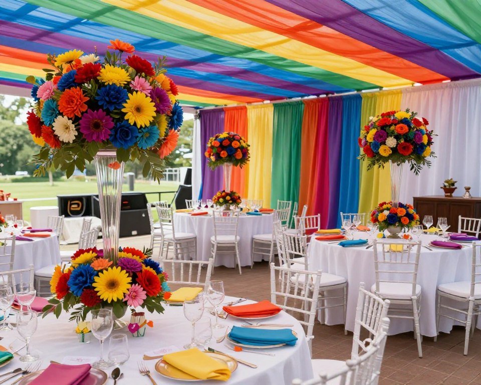rainbow wedding theme with vibrant colors